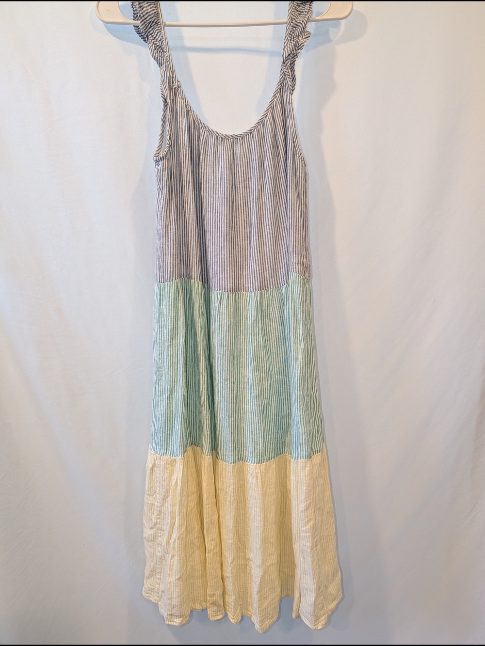 Rails Striped Tiered Linen Maxi Dress in Blue, Mint and yellow oversized luxury - Picture 5 of 8
